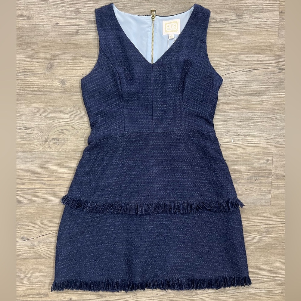 Sail to Sable Navy Tiered Tweed Dress Size 8